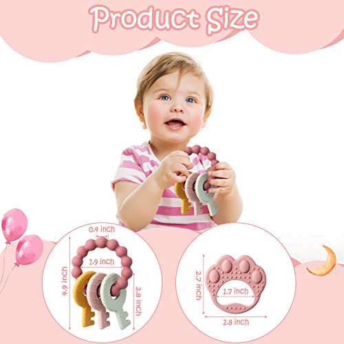 Bwkoss 2Pcs Silicone Teething Toys For Babies, Pink Baby Wrist Teething Toys Infants Soft Teether Toys Toddlers Key Paw Design Toys Baby Shower Birthday Valentines Easter Gifts For Baby Boy And Girl #TOP1