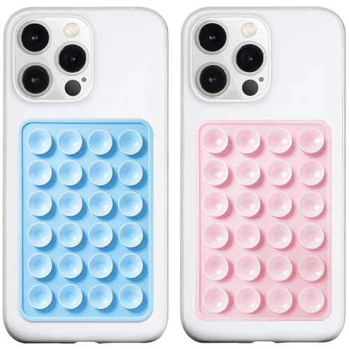 Image of LvShuLiangPin Anteel Silicone Suction Phone Case Mount, Silicon Adhesive Phone Accessory for Smartphones, Hands-Free Mirror Shower Phone Holder for Selfies, Tiktok Videos (Light Pink&Baby Blue)