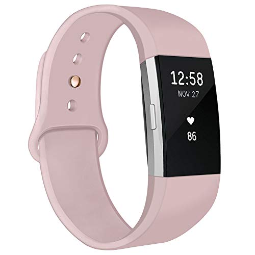 Kmasic Compatible con Fitbit Charge 2 Correa, Silicona Suave Reemplazo Bandas Deportivas Ajustables Accesorios de Pulsera para Fitbit Charge 2, Peque?o, Arena Rosa con BOT¨®n Dorado