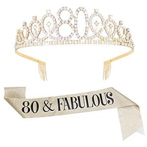 Aster 80. Geburtstag Krone und Schärpe, Gold Geburtstagskrone Tiara Frauen Prinzessin Strass-Krone Partydekorationen zum…