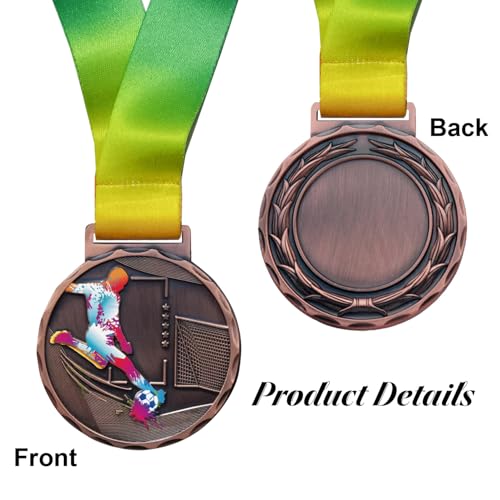TROMEDENWS 1/6/12 Pcs Gold Silver Bronze Customized Soccer Medals Custom Engraving with Neck Ribbons for Awards,2.75 Inches,1st 2nd 3rd Award Medals for Sports, Competitions, Soccer Games (1, Bronze) by TROMEDENWS - Used condition - Image 3