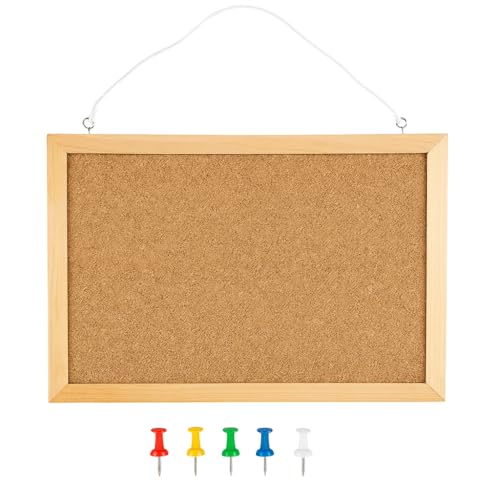 Korktafel 40 x 30 cm mit Holzrahmen | Wandtafel mit 5 Nadeln für Büro, Klassenzimmer und Zuhause