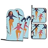 Juego de guantes de horno y soportes para ollas, guantes de horno, guantes de horno y estantes para sartenes, juego de 4 piezas