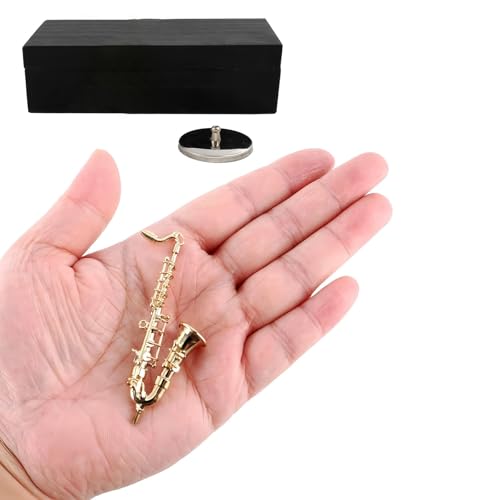 Saxophone ténor miniature doré décoratif avec son support et sa valise de rangement
