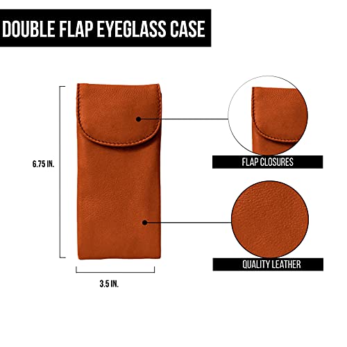 Image of ili New York Double Flap Leather Eyeglass Case, Soft 2-in-1 Dual Glasses Pouch for Sunglasses and Reading Glasses
