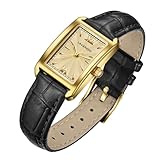 Timever Orologio da donna con cinturino in pelle, delicato ed elegante, classico, vintage, retrò, quadrato, al quarzo, regalo per lei, 1-Nero Oro
