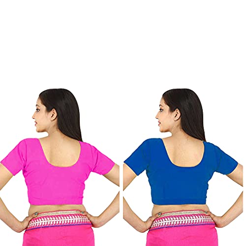 Image of Namita Women's Rubia Cotton Half Sleeve Readymade Blouse (U-COT-COM-2-PINK-NAVYBLUE-38 Pink, Navy Blue 38)