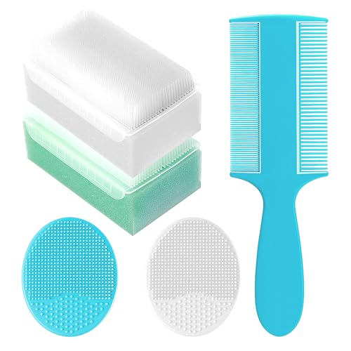 Cradle Cap Brush for Babies, Set of 5 Baby Bath Essentials with Bath Sponge Silicone Scrubber Long Handle Comb for Newborns Toddlers Boys Girls (Green)