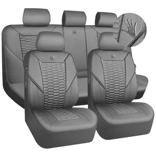 Image of CAR PASS 3D Foam Faux Leather Car Seat Covers Full Set, Grey Breathable PU Leather Seat Covers for Cars, Luxury Universal Fit for SUVs Vans Sedan Truck Automotive, Armrest Airbag Compatible, All Gray