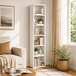 SiliBamb Narrow Bookshelf, 6-Tier Open Bookcase, Coner Shelf, Storage Shelves, Display Storage Shelves, Floor Standing Unit, Home Decor, Furniture for Home Office, Living Room, Bedroom, White