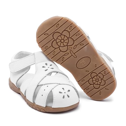 Image of Femizee Toddler Girls Leather Dress Sandals with Adjustable Strap | Toddler /Little Kids, Leather upper, Cushioned footbed, Hook-and-loop, Flexible Sole, Dressy summer occasions, Princess-style