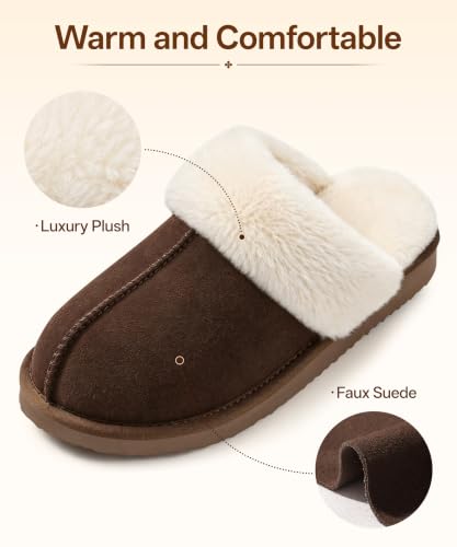Image of Litfun Fuzzy Memory Foam Slippers for Women Indoor Outdoor House Shoes