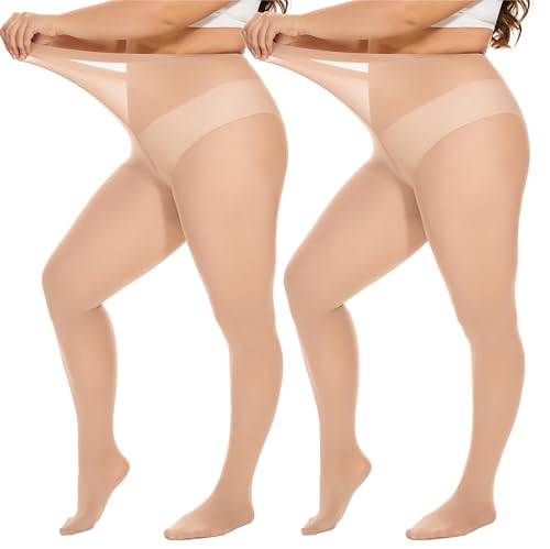 Image of DUCMODA Plus Size Tights for Women, Ultra Soft Solid Color Semi-Opaque Pantyhose, Nylon High Waist Stockings 1X 2X 3X 4X