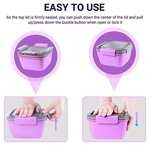 Freshmage Salad Lunch Container To Go, 52-Oz Salad Bowls With 3 Compartments, Salad Dressings Container For Salad Toppings, Snacks, Men, Women (Purple) #TOP3