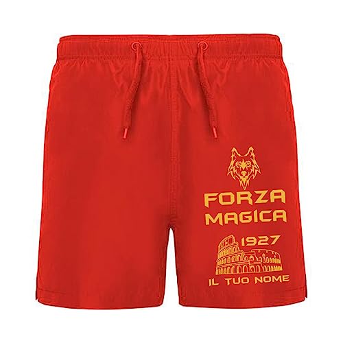 Generico Forza Giallorossi Costume Rosso Personalizzato con Nome Idea Regalo Compleanno Estate Piscina Vacanze Mare papà Tifosi Colosseo Lupa Magica Lupacchiotti Squadra del Cuore 1927 Italia