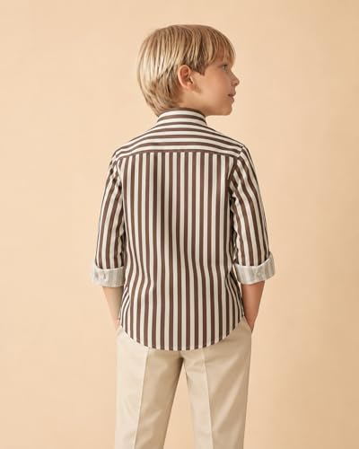 Image of A.T.U.N. (ALL THINGS UBER NICE) Boys 100% Cotton Band Collar Shirt | Soft Fabric with Button Front Style & Roll-Up Sleeves | Comfortable Casual Kids Shirt