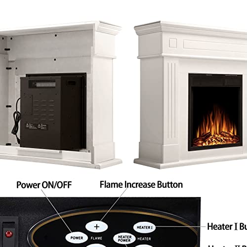 R.w.flame Electric Fireplace Mantel Wooden Surround Firebox, Freestanding Fireplace, Home Space Heather, Adjustable Led Flame, Remote Control,750W/1500W,Ivory White #TOP2