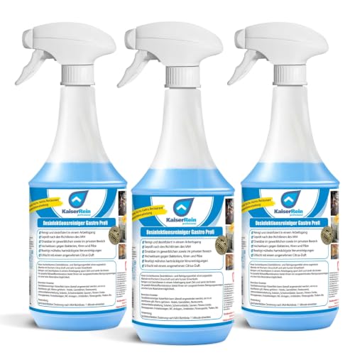 KaiserRein Profi Desinfektionsreiniger Gastro Küche 3x 1L - Hochwirksame Reinigung und Desinfektion speziell für den Lebensmittelbereich - Sprühbarer Küchenreiniger