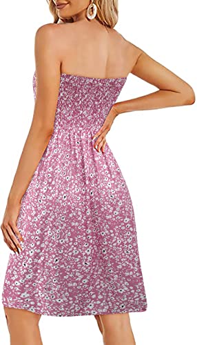 Image of Zyyfly Tube Top Dress Women Summer Beach Coverup Stretch Smocked Strapless Dress