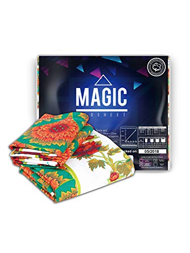 Image of Story@Home Magic Ethnic Collection Floral 100% Cotton 1 Bedsheet for Double Bed and 2 Pillow Covers - White & Turquoise कपास डबल बेडशीट