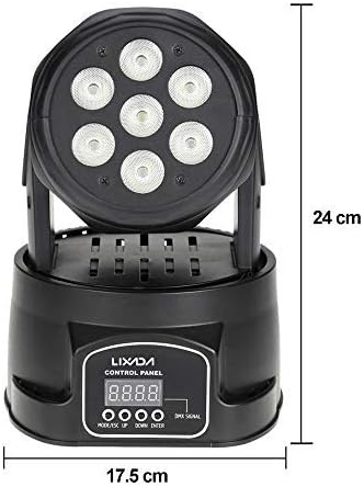Lixada Moving Head Light 7x10W Moving Head 4 In 1 RGBW Professional 9/14 Channels DMX-512 DJ lights 100W AC 100-240V Sound Active for KTV Club Bar Party Disco DJ Show Bands