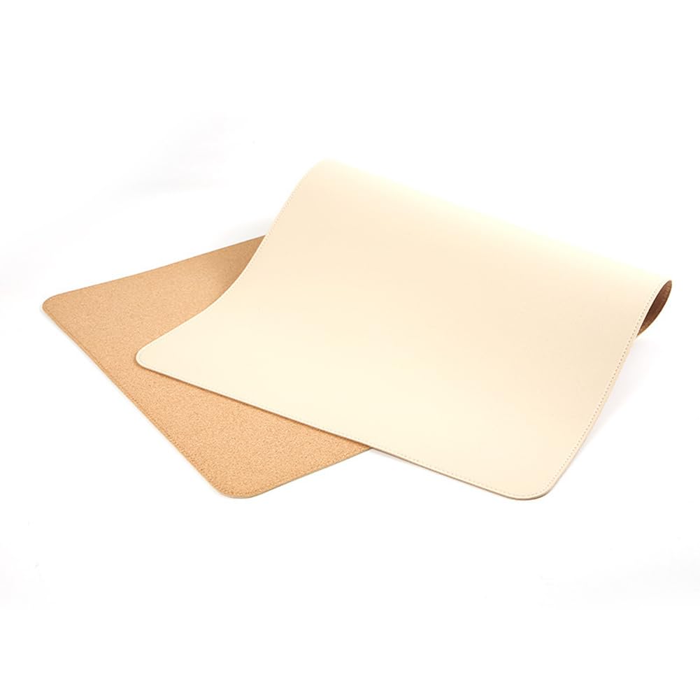Tappetino per scrivania a doppia faccia, grande tappetino per mouse in pelle ecologica in poliuretano con sughero naturale, impermeabile, antiscivolo, per ufficio, casa, scuola (beige, 140 x 70 cm)