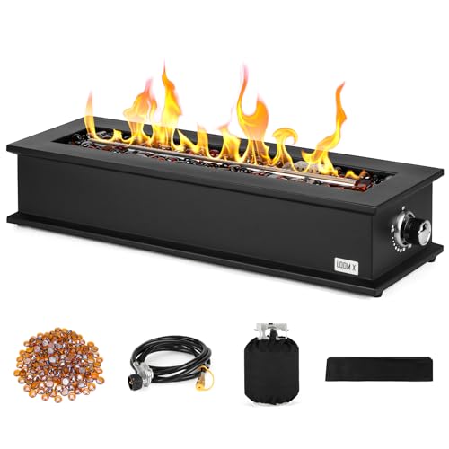 ONLYFIRE OUTDOOR LIVING 28 Propane Gas Fire Pit with 10FT Hose Covers & Glass Beads Portable Smokeless Tabletop Fireplace for Patio Backyard Camping RV Tailgating Gift Choice 40000BTU FP063