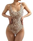 SUUKSESS Women Sexy Backless Thong Bodysuits Scoop Neck Sleeveless Basic Cami Body Suit Top (Leopard, M)