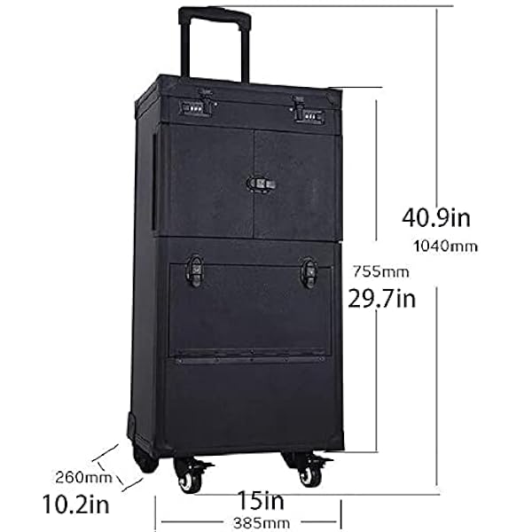 ZYQDRZ Valigia Trolley Professionale in Alluminio, Valigia Trolley per Trucco Cosmetico, Valigia Trolley per Parrucchiere, Cassetta degli Attrezzi per Taglio di Capelli Multistrato,Nero