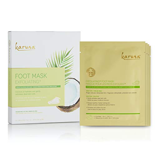 Karuna Exfoliating+ Foot Mask: for Rough & Callused Skin, Hydrates & Gently Exfoliates Dead Skin Cells, 4 Count