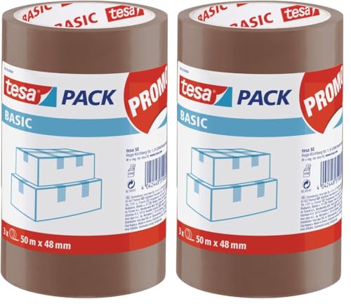 tesa Basic Pack Verpackungsklebeband, 3 Stück, Braun (Packung mit 2)