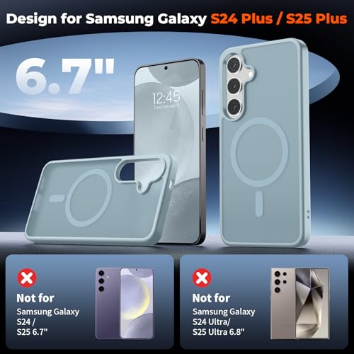 Image of SUPFINE Magnetic for Samsung Galaxy S24 Plus Case / S25 Plus Case with Screen Protector, (Built-in Magnets) (Military Grade Drop Protection) Slim Translucent Shockproof Phone Case,Sliver Blue