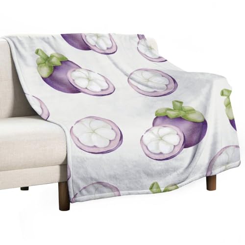 Manta suave con diseño de mangostán jugoso, color morado y blanco, acogedora y cálida franela, cómoda y otoñal, ideal para sofá, cama, sofá, para todas las estaciones, para mujeres y hombres, ligera,