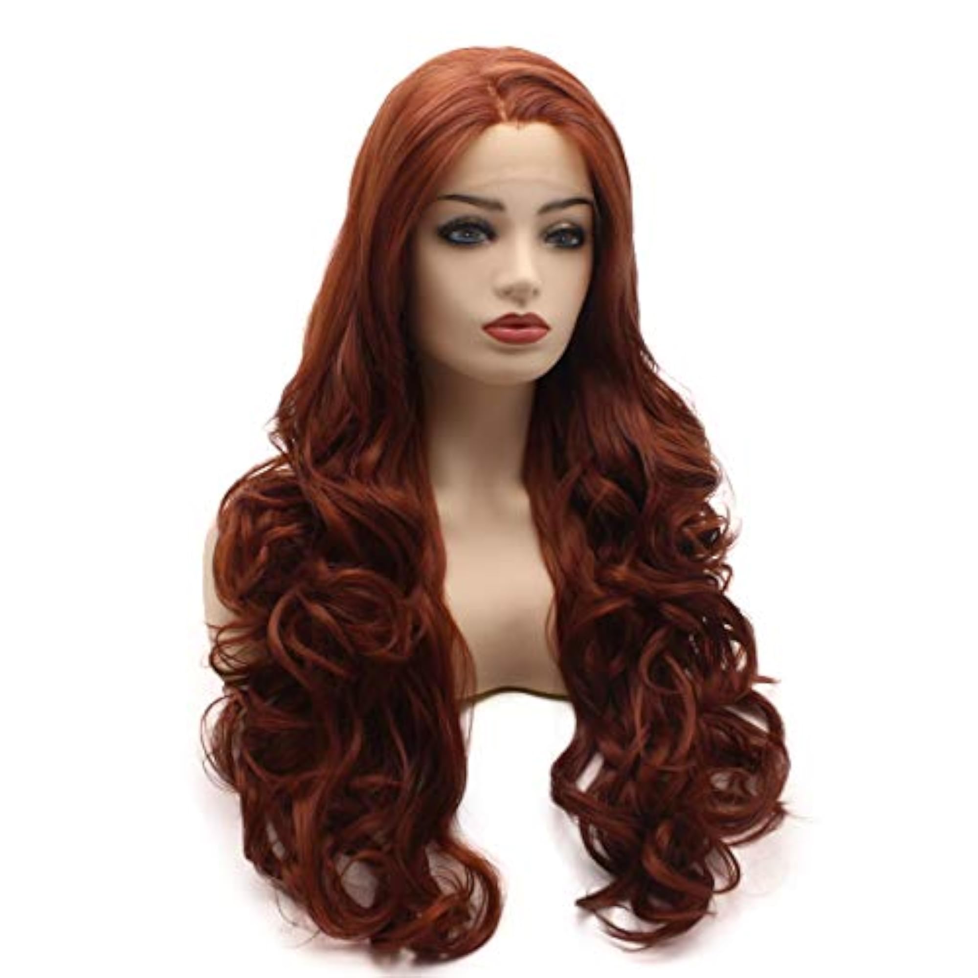 Wavy Long 26inch Wine Red Synthetic Lace Front Wig