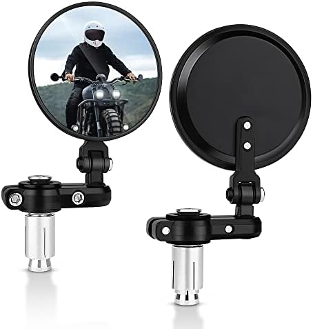 MICTUNING Universal Motorcycle Mirrors - 3 Inch Round Folding Bar End Side Mirror Compatible With Honda, Scooter, Suzuki, Yamaha, Kawasaki, Victory, Harley Davidson And More, left, 1Pc