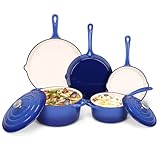 QuliMetal Enameled Cast Iron Cookware Set, 5 Pcs Pots and Pans with Lid, Skillet, Frying Pan, Saucepan & Dutch Oven for All Stovetops, PFA Free - Ideal for Sourdough Bread Baking