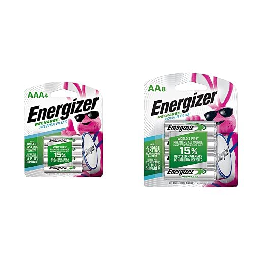 Energizer Rechargeable AA Batteries, NiMH, 2300 mAh, Pre-Charged, 8 count (Recharge Power Plus) & Rechargeable AAA Batteries, NiMH, 800 mAh, Pre-Charged, 4 count (Recharge Power Plus) - EVENH12BP4