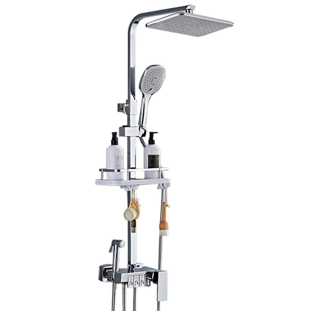 Système de robinet mitigeur de douche thermostatique noir et colonne pluie LED