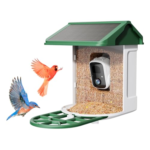 Bird Feeder with Camera – Supports AI Identify Species, 2K Live Video, Arrival Alerts, Solar Powered Bird House Camera, Wireless Wild Birds Feeder for Outdoors, Remote Access to Watch Birds