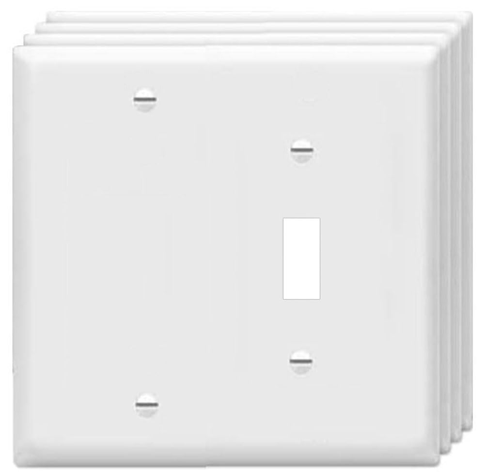 ZEFTV Toggle Switch/Blank Wall Plates 2-Gang Switch Outlet Electrical Cover Plate Unbreakable Thermoplastic Faceplate for Light Receptacle Outlet Switch, White (4 Pack)
