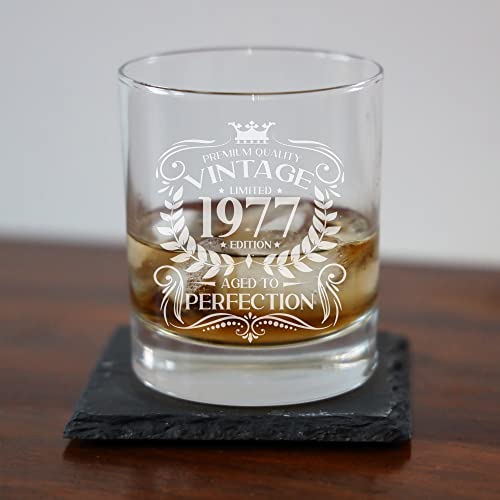 Always Looking Good 49th Birthday Gift for Men Vintage 1977 Aged to Perfection Engraved Whiskey Glass Present for 49 Year Old Etched Whisky Bourbon Scotch Lowball Tumbler Glasses - Image 7