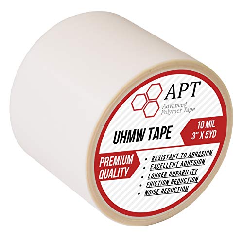 APT, UHMW (Ultra-high Molecular Weight) Polyethylene Tape, Resists Abrasion, Impact, for Surface Protection and Friction and Noise Reduction for Lining Sliding Surfaces. (3" x 5Yds, 10 Mil UHMW)