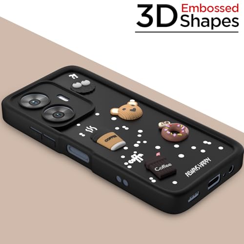 Image of Pikkme Back Cover for Realme Narzo N55 / Realme C55 | Cute Fun Cartoon 3D Bear Silicone Full Body Protection Bumper Cover (Black)