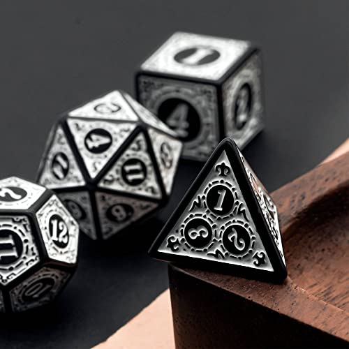 Cusdie 7Pcs/Set DND Dice Set D&D Polyhedral Dice for Dungeons and Dragons TTRPG Role Playing Dice Games RPGs (White with Black Edge)