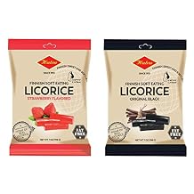 Halva European Style Licorice - Finnish Sweet and Soft Eating Licorice - 7 Ounce Bag - Pack of 2 1 Black / 1 Strawberry