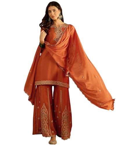 Image of SheWill Poly Chinon Zari Sequence Cording Embroide Kurta with Palazzo and Dupatta - Vibrant Set with Exquisite Detailing and Graceful Drape
