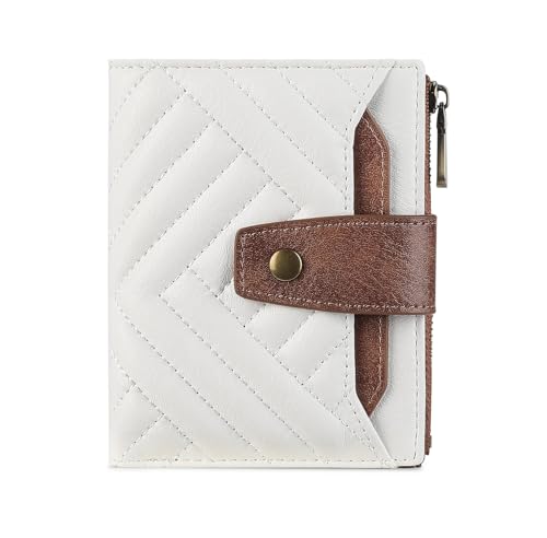 Image of INOVERA (LABEL) Small Wallet for Women & Girls - Stylish Faux Leather Ladies Hand Purse for Card, Cash, Coin, ID Window with Zipper Pocket (White and Brown)