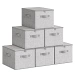 SONGMICS Foldable Storage Organiser Boxes, Storage Basket Bins with Lids, Handles, Clothes Organiser, Non-Woven Fabric, Set of 6, 40 x 30 x 25 cm, Dove Grey RZB003W02