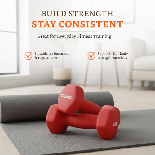 Image of Amazon Brand - Solimo Neoprene Dumbbell 4 Kg, Set of 2 (Red)