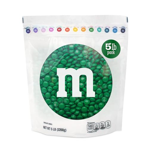 M&M’S WORLD Dark Green Milk Chocolate Candy, 5lbs of M&M'S in Resealable Pack for Candy Bars, Holiday Parties, Graduations, Christmas, Dessert Tables & DIY Party Favors